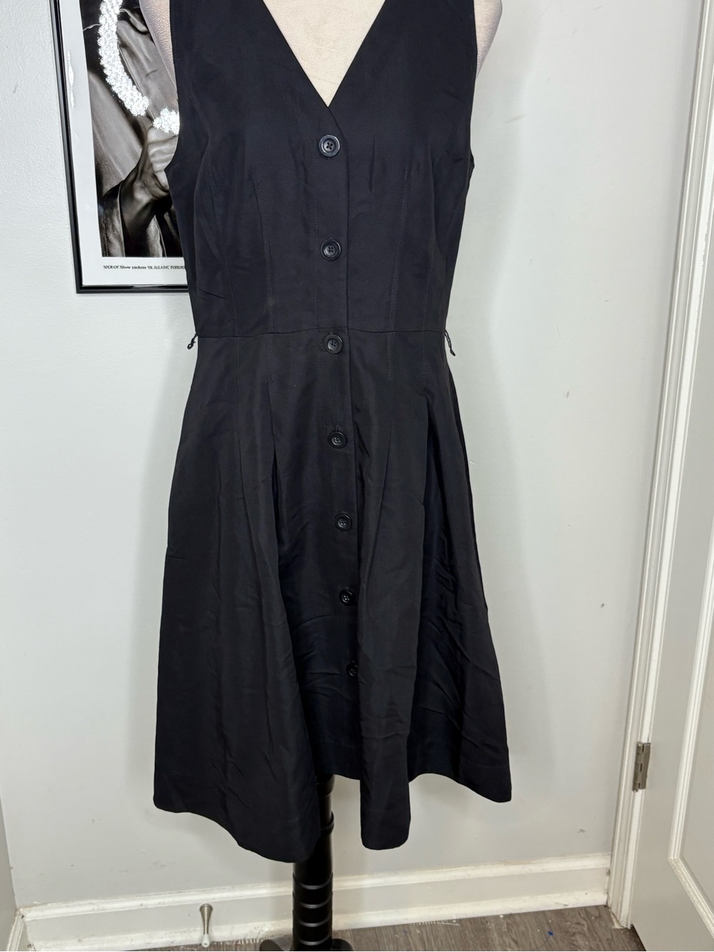 LOFT Black Sleeveless Button-Front Midi Dress